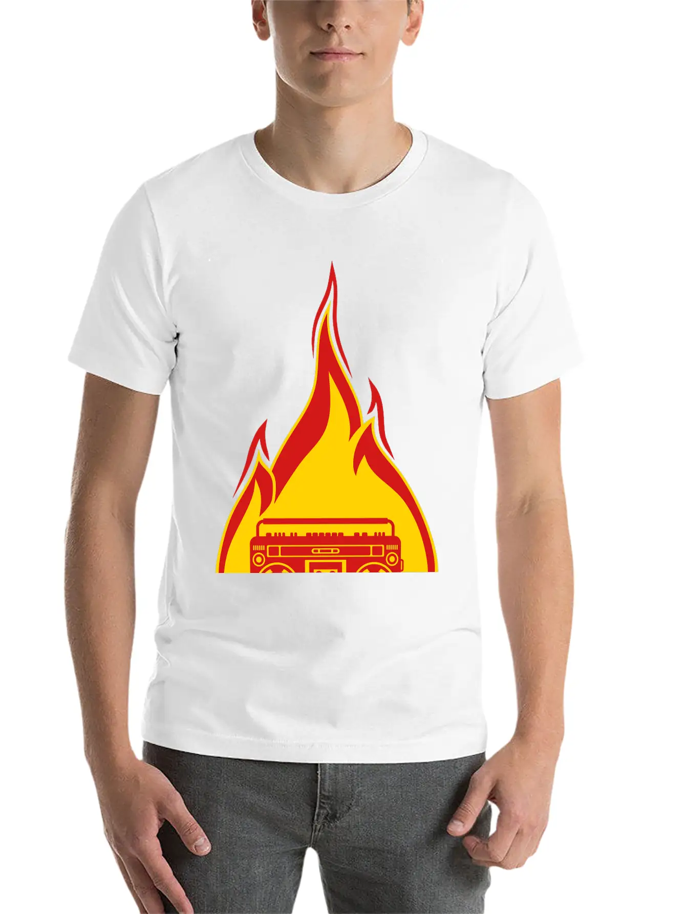 Fire Ghettoblaster Flames Burning Hot Torch Music Essential Cotton Tee For Daily Outfits ¨C Unisex Style