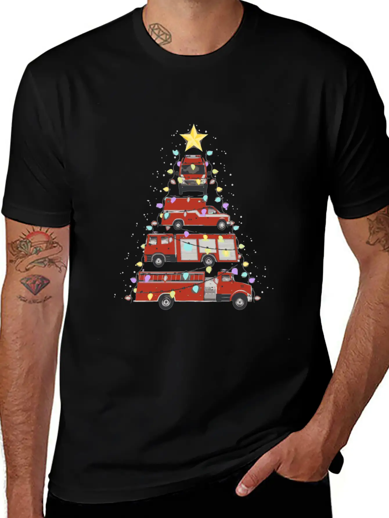 Firefighter Fire Truck Christmas Tree Santa Xmas L Soft Cotton Short Sleeve Tee ¨C Unisex Wardrobe Staple