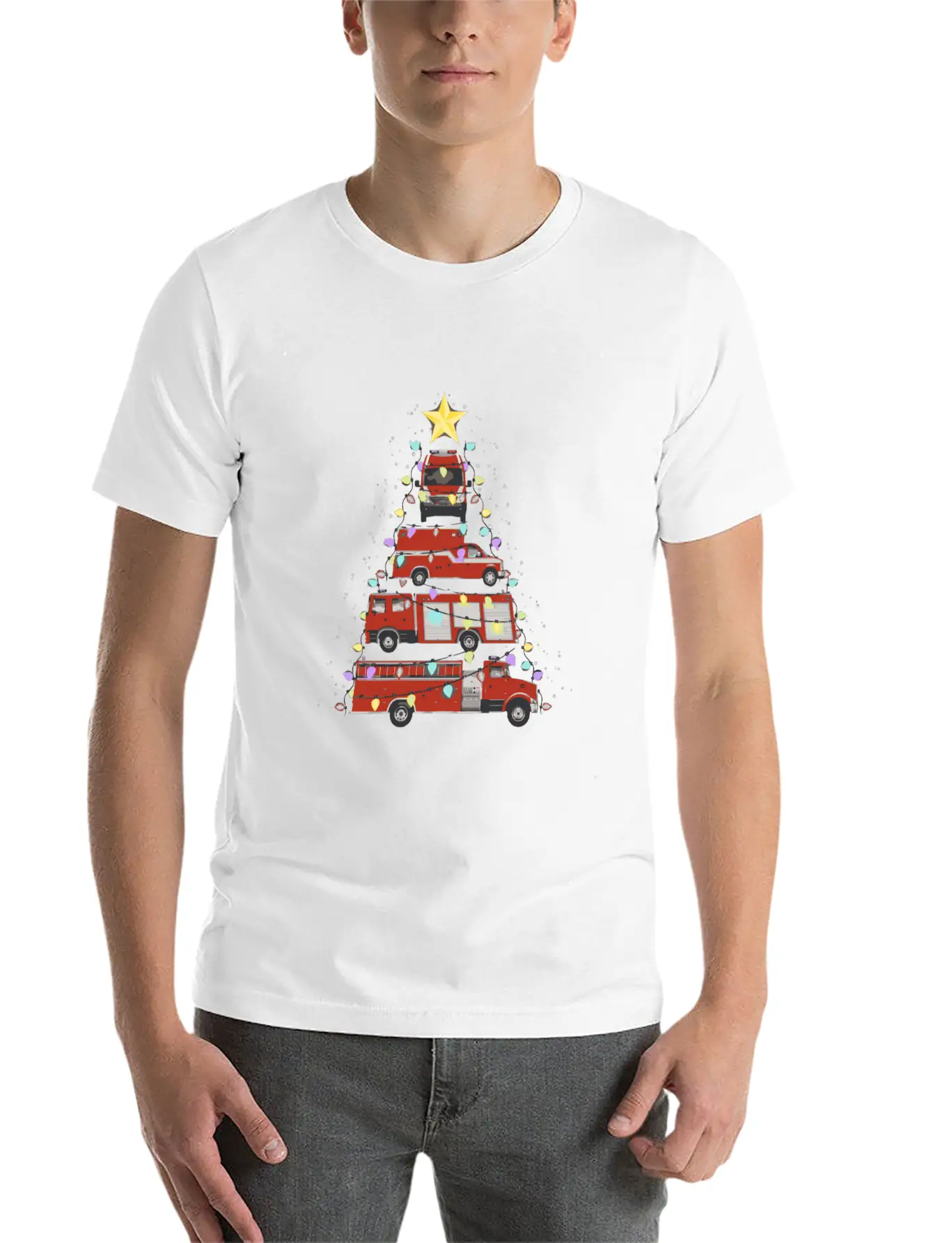 Firefighter Fire Truck Christmas Tree Santa Xmas L Soft Cotton Short Sleeve Tee ¨C Unisex Wardrobe Staple