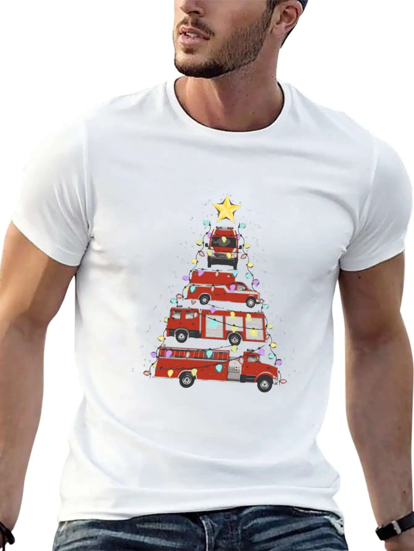 Firefighter Fire Truck Christmas Tree Santa Xmas L Soft Cotton Short Sleeve Tee ¨C Unisex Wardrobe Staple