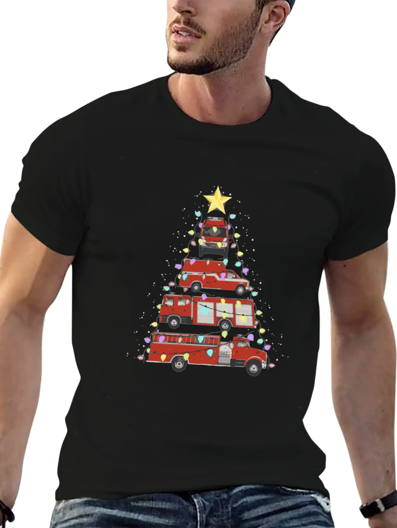 Firefighter Fire Truck Christmas Tree Santa Xmas L Soft Cotton Short Sleeve Tee ¨C Unisex Wardrobe Staple