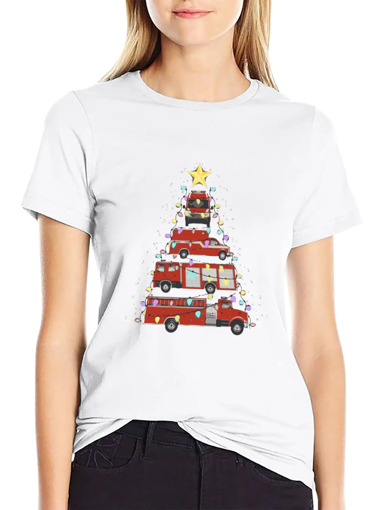 Firefighter Fire Truck Christmas Tree Santa Xmas L Soft Cotton Short Sleeve Tee ¨C Unisex Wardrobe Staple