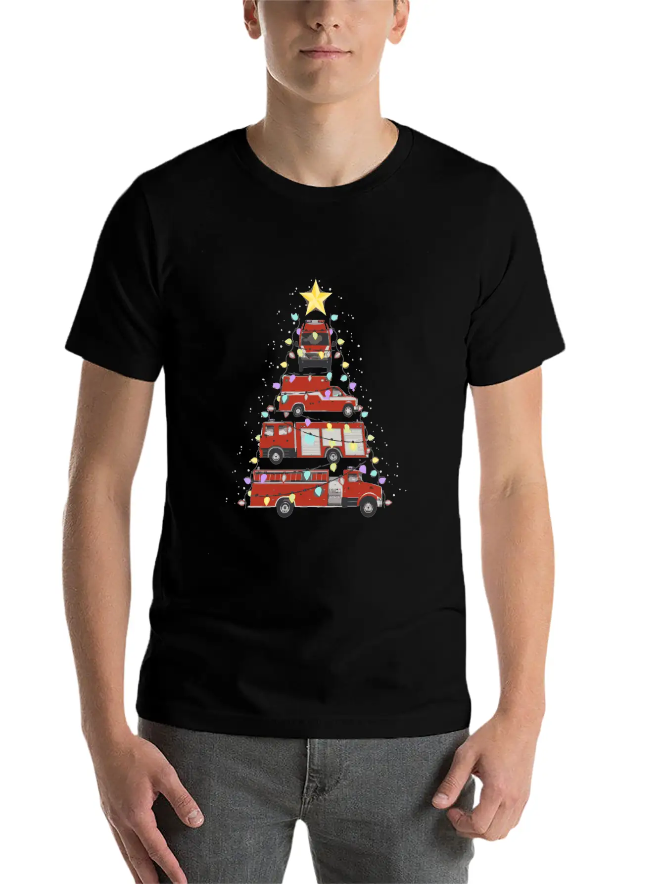 Firefighter Fire Truck Christmas Tree Santa Xmas L Soft Cotton Short Sleeve Tee ¨C Unisex Wardrobe Staple