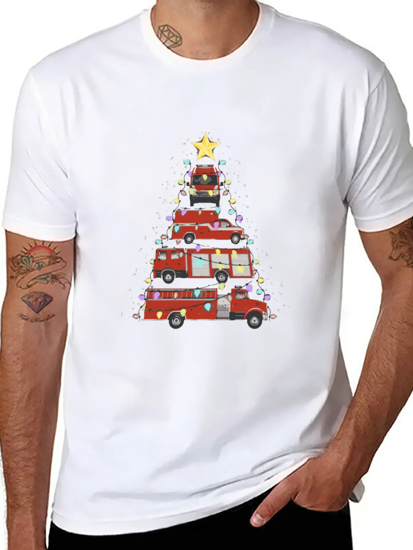 Firefighter Fire Truck Christmas Tree Santa Xmas L Soft Cotton Short Sleeve Tee ¨C Unisex Wardrobe Staple