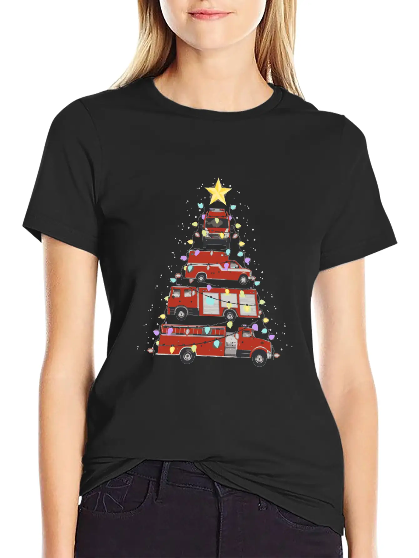 Firefighter Fire Truck Christmas Tree Santa Xmas L Soft Cotton Short Sleeve Tee ¨C Unisex Wardrobe Staple