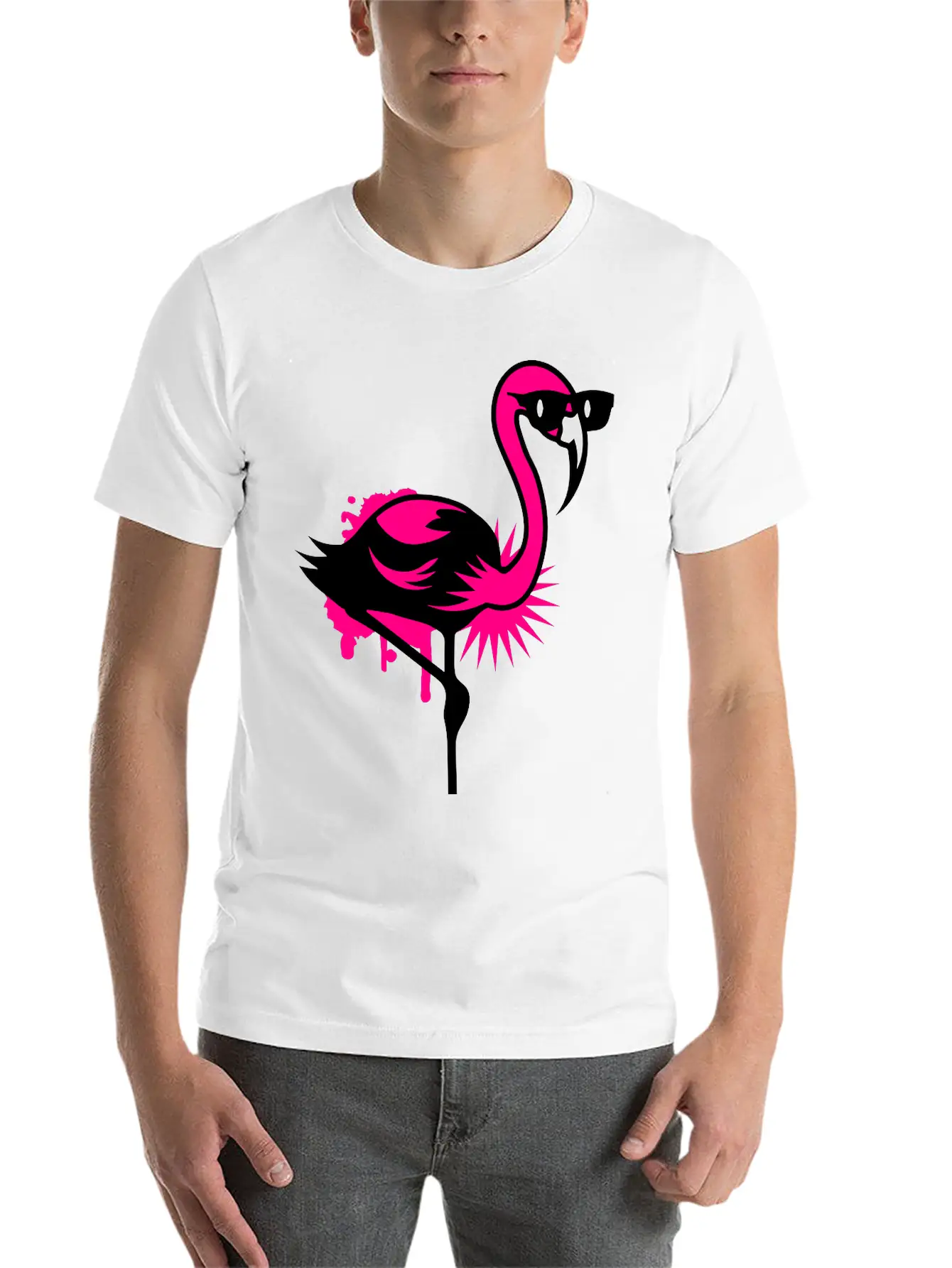 Flamingo With Sunglasses Essential Cotton Tee For Daily Outfits ¨C Unisex Style
