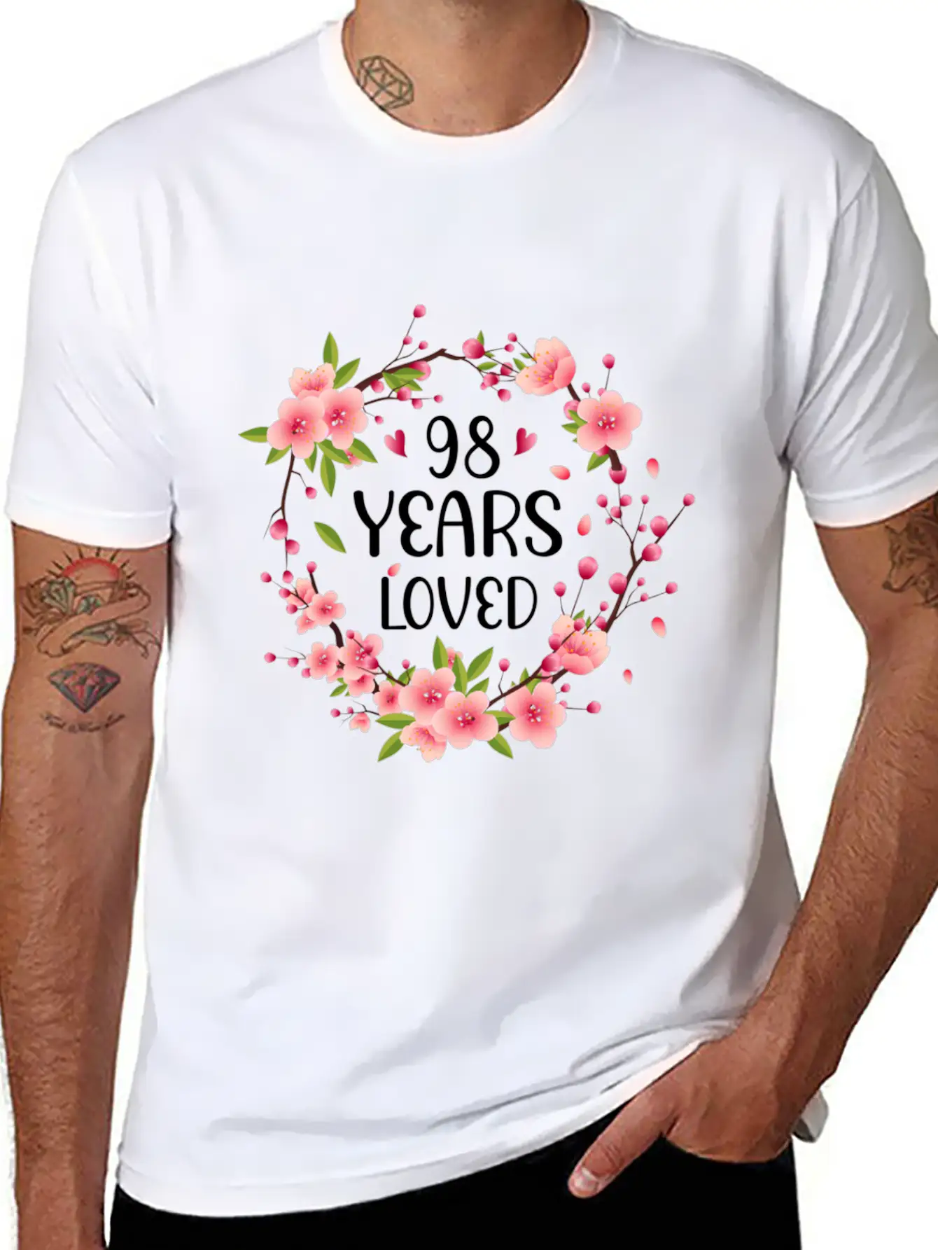 Floral 98 98Th 98 Years Loved Essential Cotton Tee For Daily Outfits ¨C Unisex Style