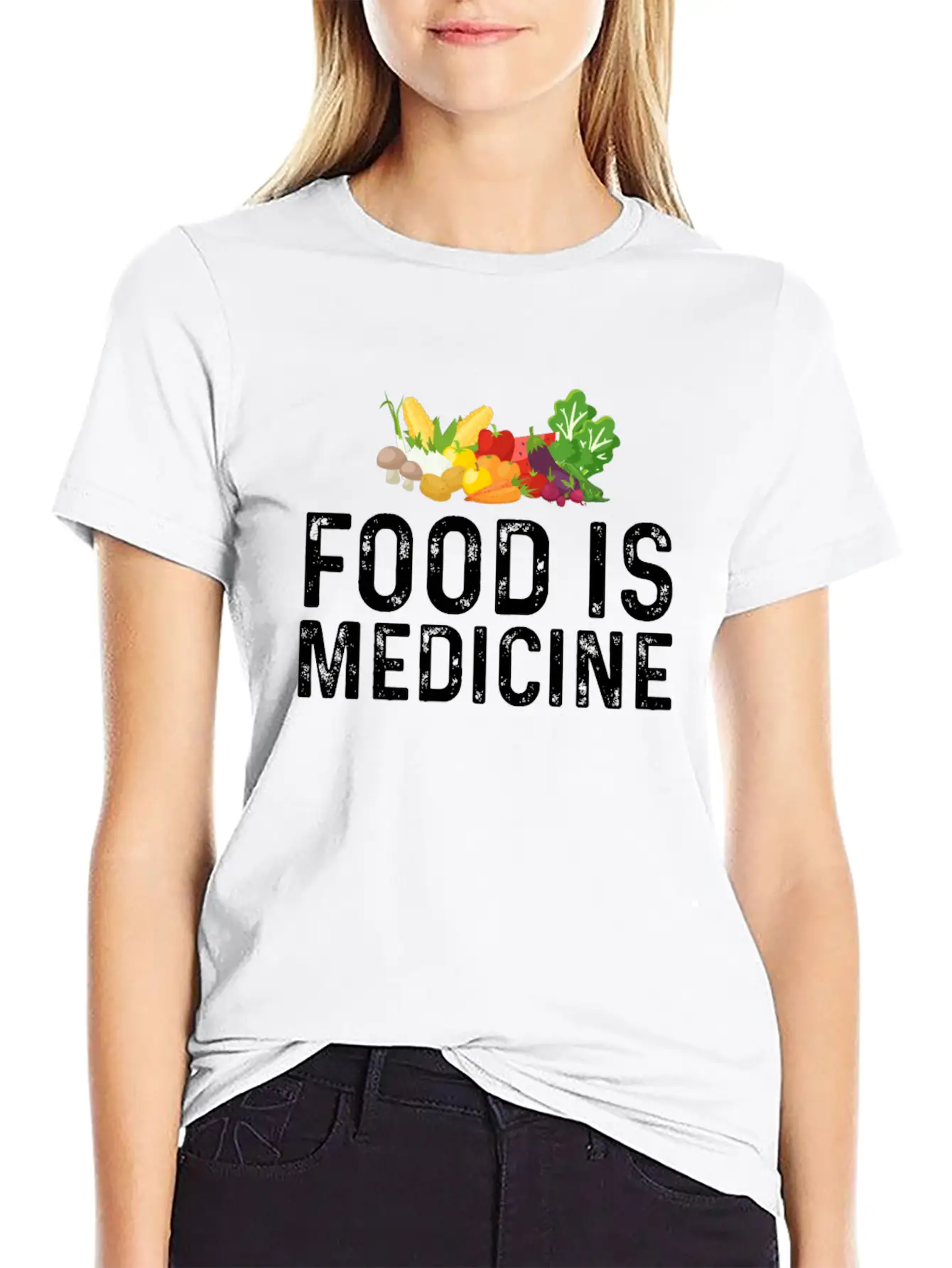Food Is Medicine For Vegan And Vegetarian Essential Cotton Tee For Daily Outfits ¨C Unisex Style