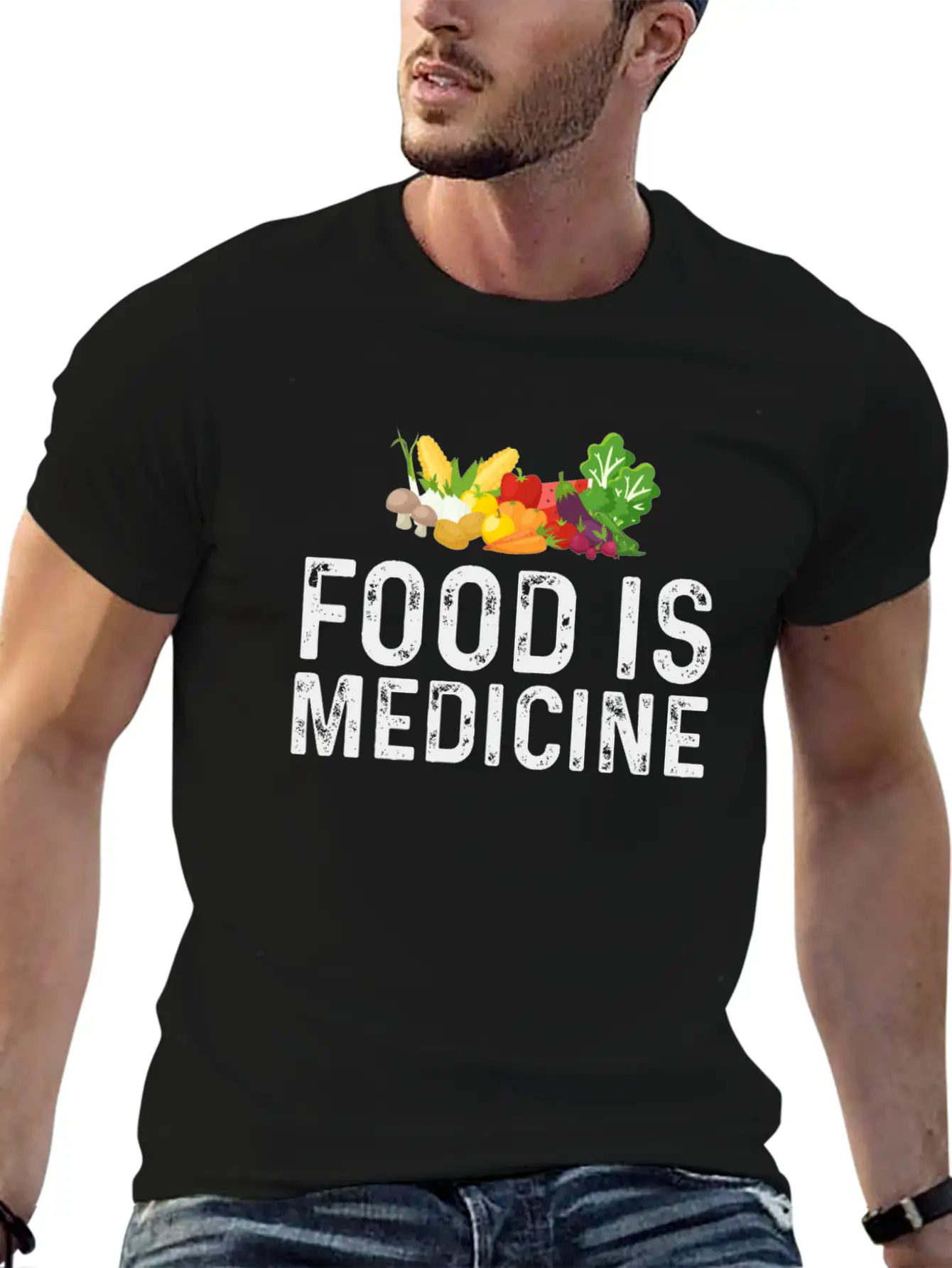 Food Is Medicine For Vegan And Vegetarian Essential Cotton Tee For Daily Outfits ¨C Unisex Style