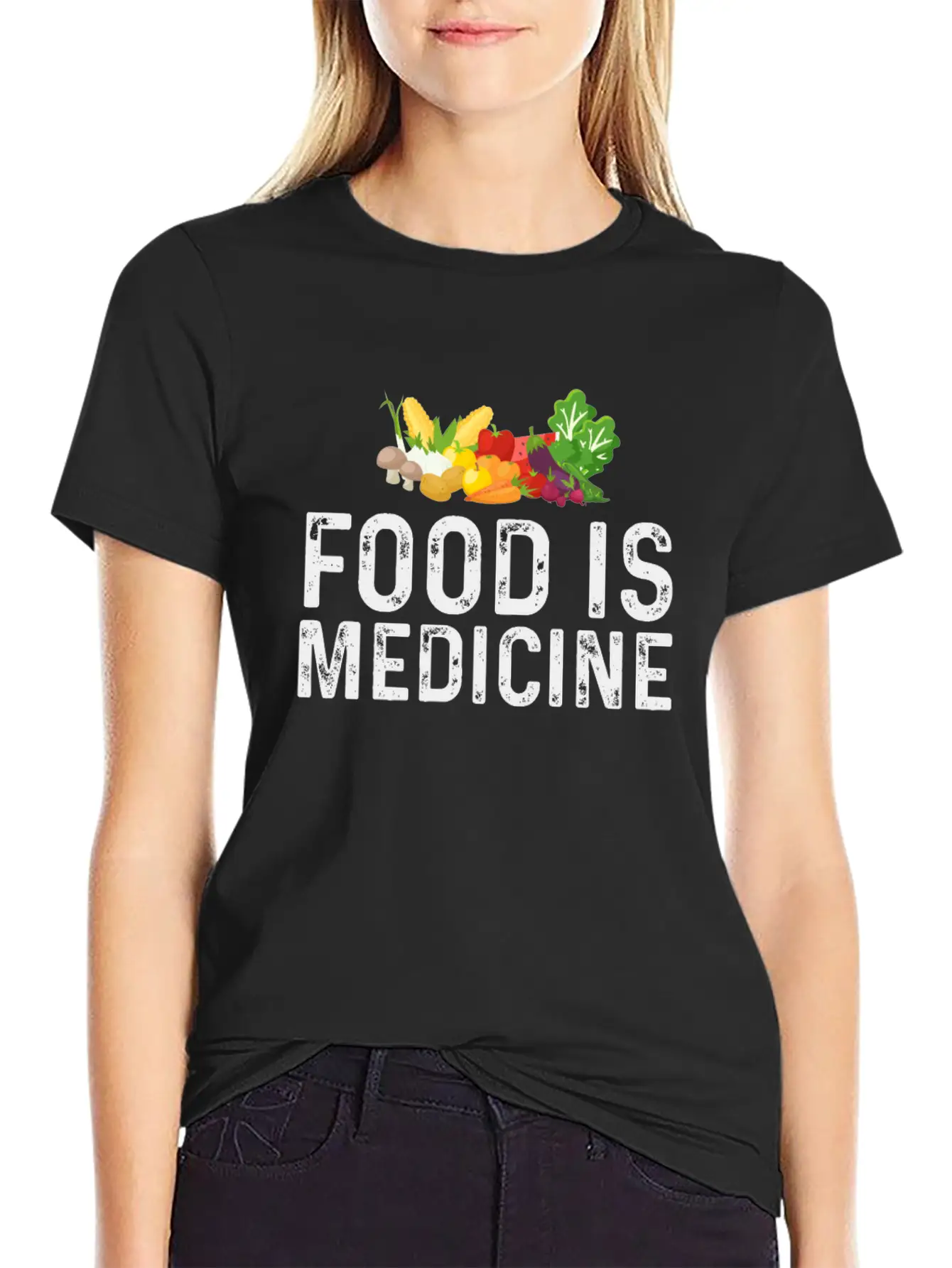 Food Is Medicine For Vegan And Vegetarian Essential Cotton Tee For Daily Outfits ¨C Unisex Style