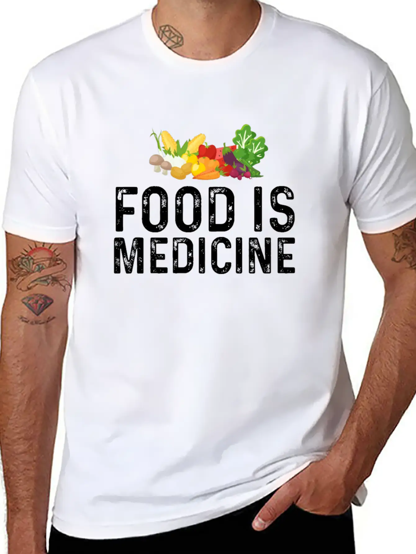 Food Is Medicine For Vegan And Vegetarian Essential Cotton Tee For Daily Outfits ¨C Unisex Style