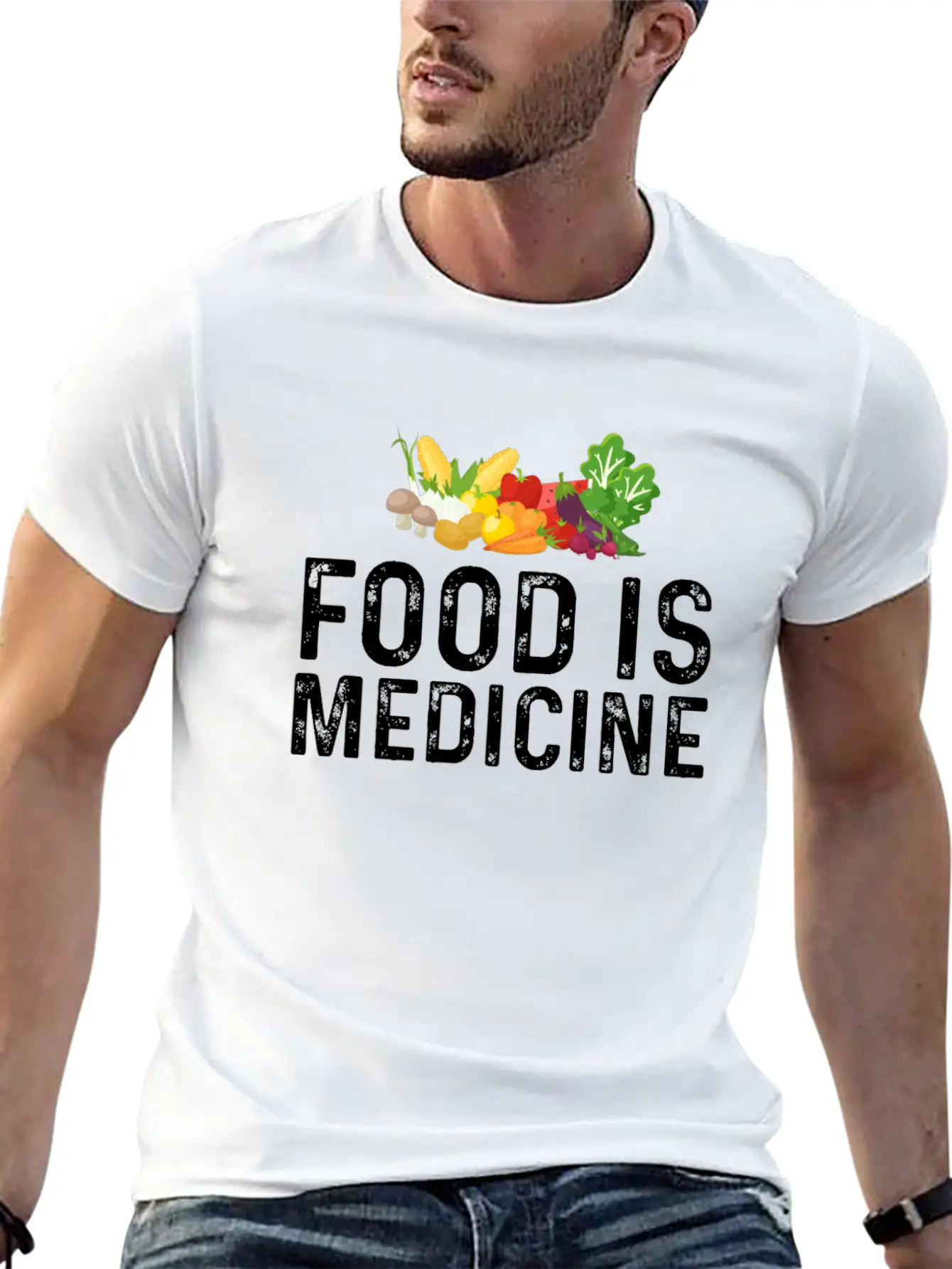 Food Is Medicine For Vegan And Vegetarian Essential Cotton Tee For Daily Outfits ¨C Unisex Style