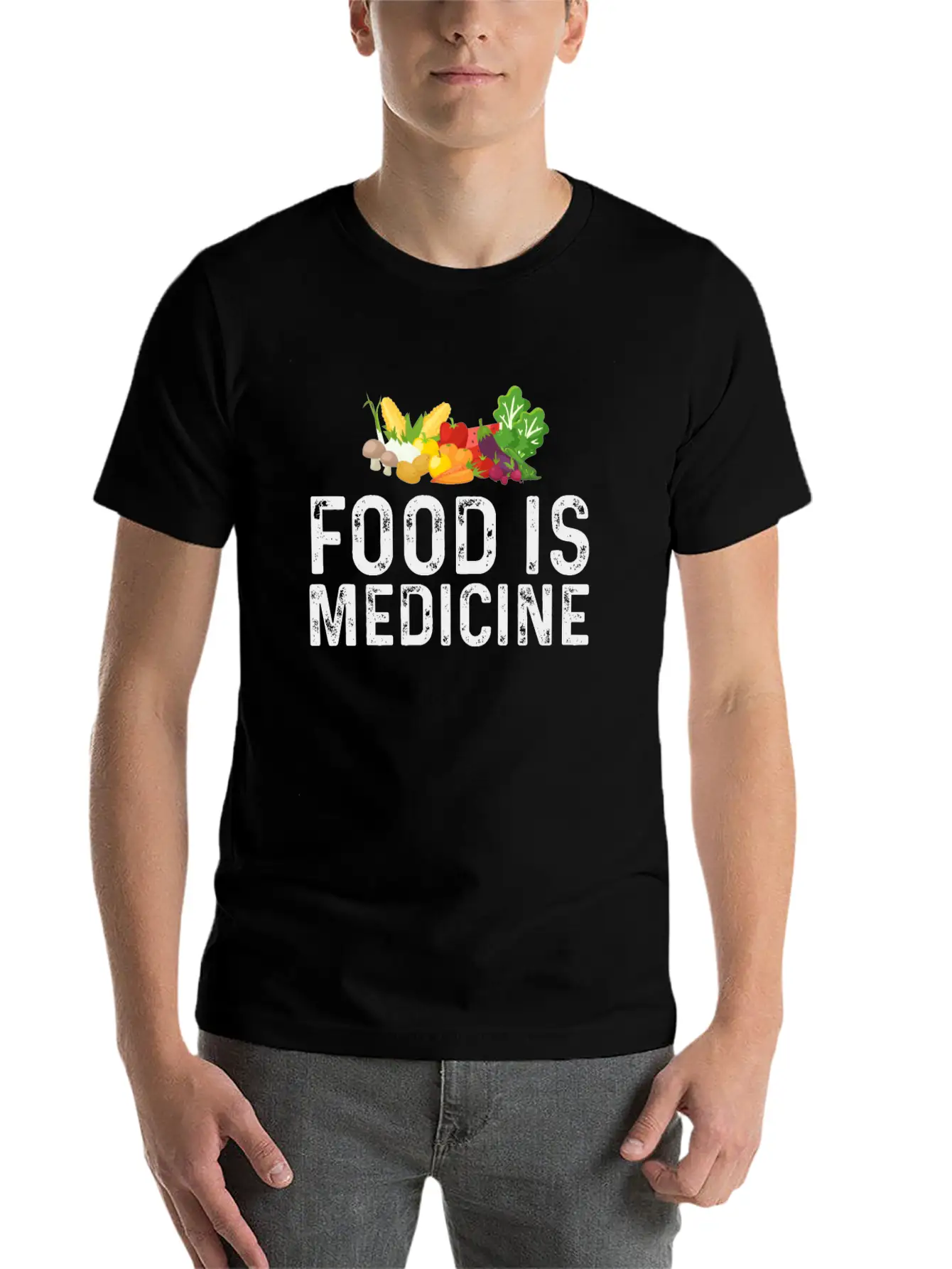 Food Is Medicine For Vegan And Vegetarian Essential Cotton Tee For Daily Outfits ¨C Unisex Style