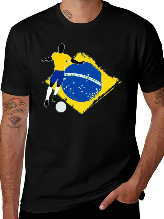 Footballer And Brazilian Flag Unisex Casual T-Shirt ¨C Clean Design For Daily Comfort