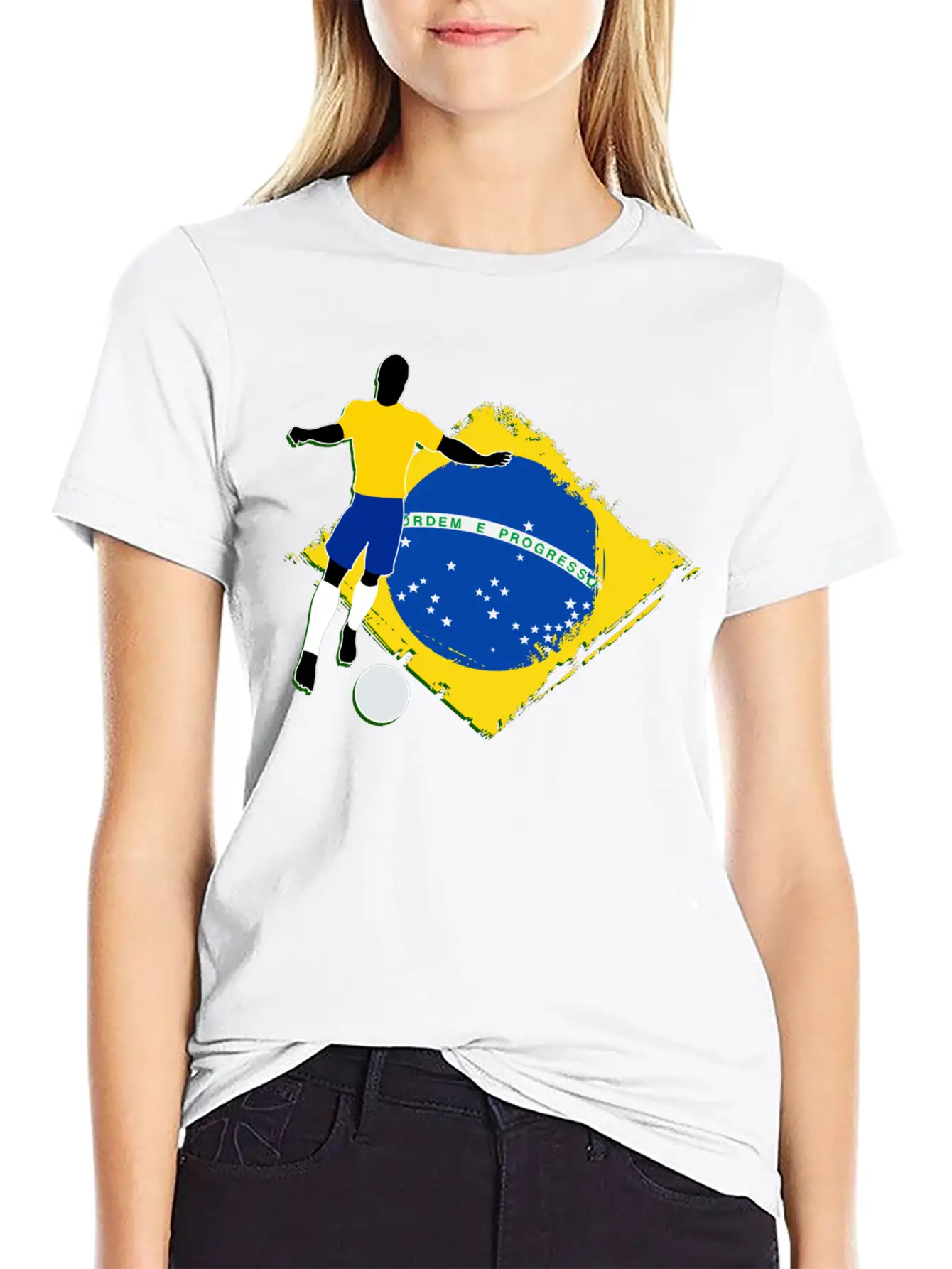 Footballer And Brazilian Flag Unisex Casual T-Shirt ¨C Clean Design For Daily Comfort