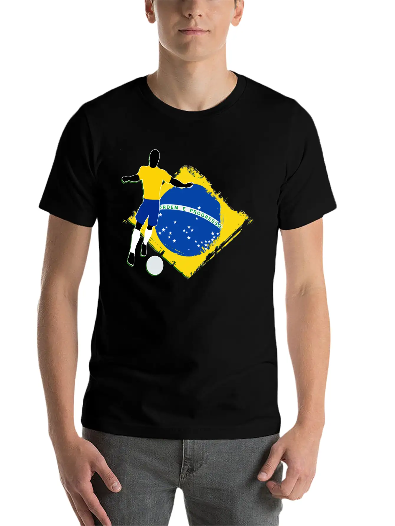 Footballer And Brazilian Flag Unisex Casual T-Shirt ¨C Clean Design For Daily Comfort