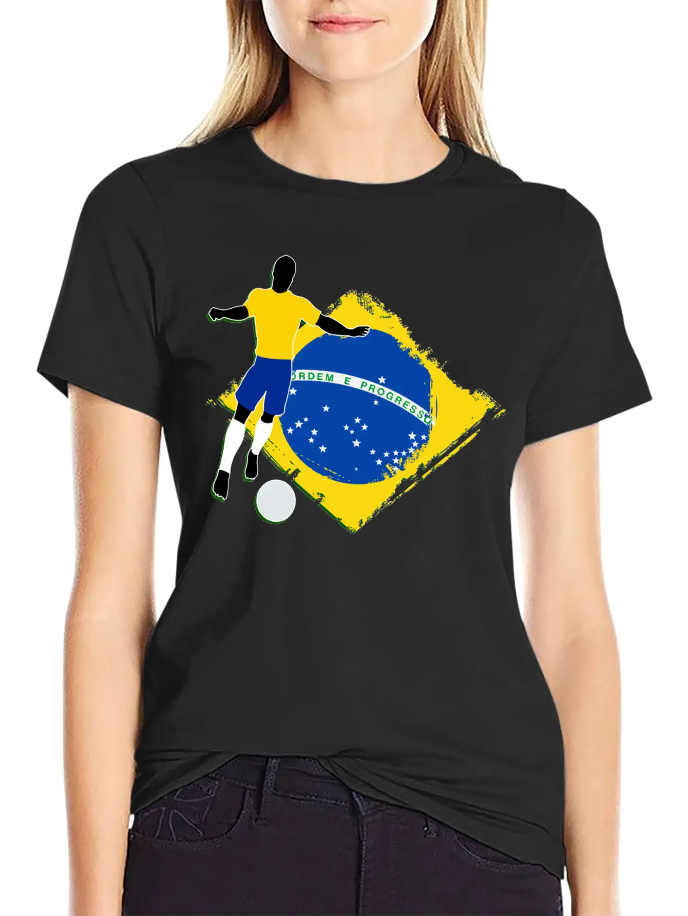 Footballer And Brazilian Flag Unisex Casual T-Shirt ¨C Clean Design For Daily Comfort