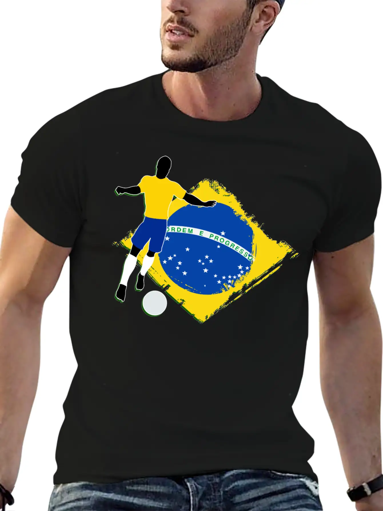 Footballer And Brazilian Flag Unisex Casual T-Shirt ¨C Clean Design For Daily Comfort