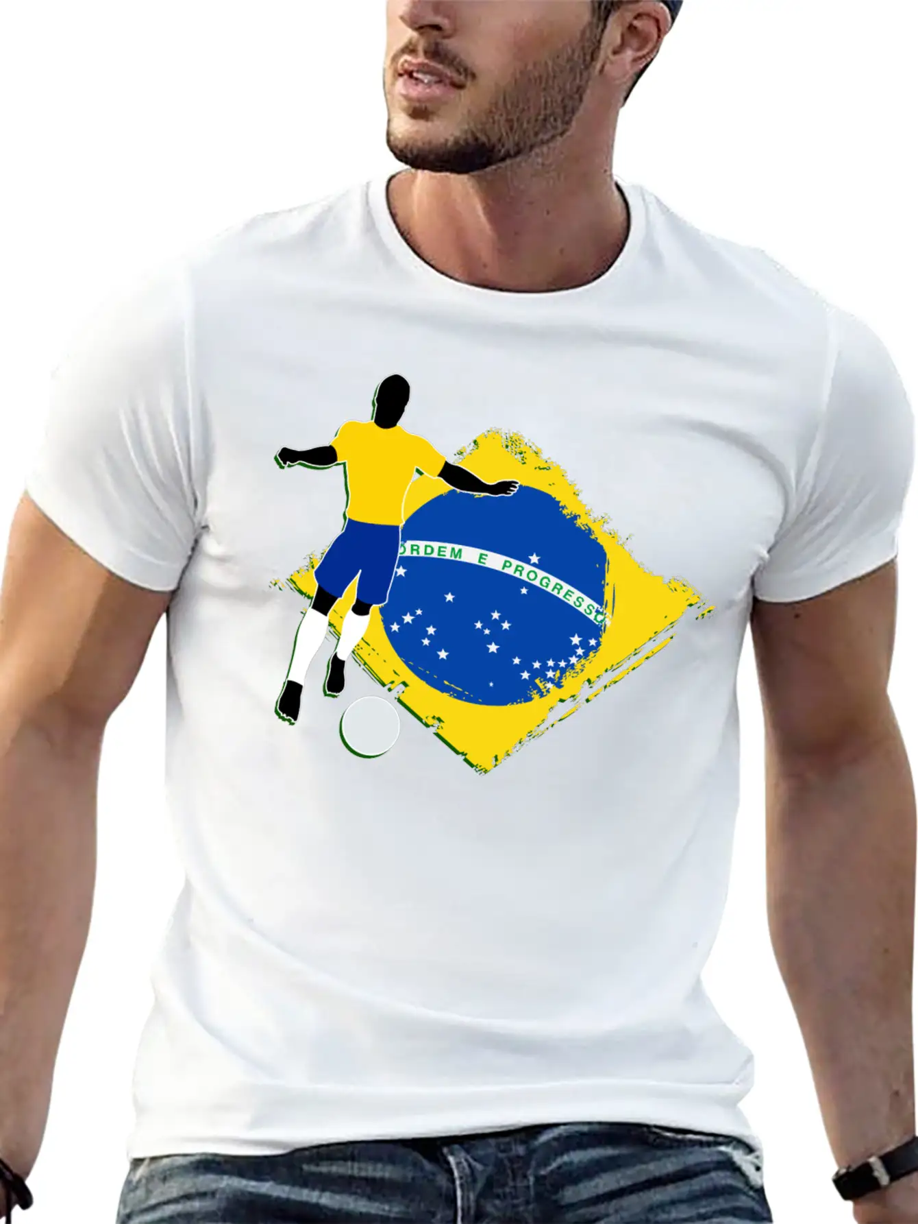 Footballer And Brazilian Flag Unisex Casual T-Shirt ¨C Clean Design For Daily Comfort
