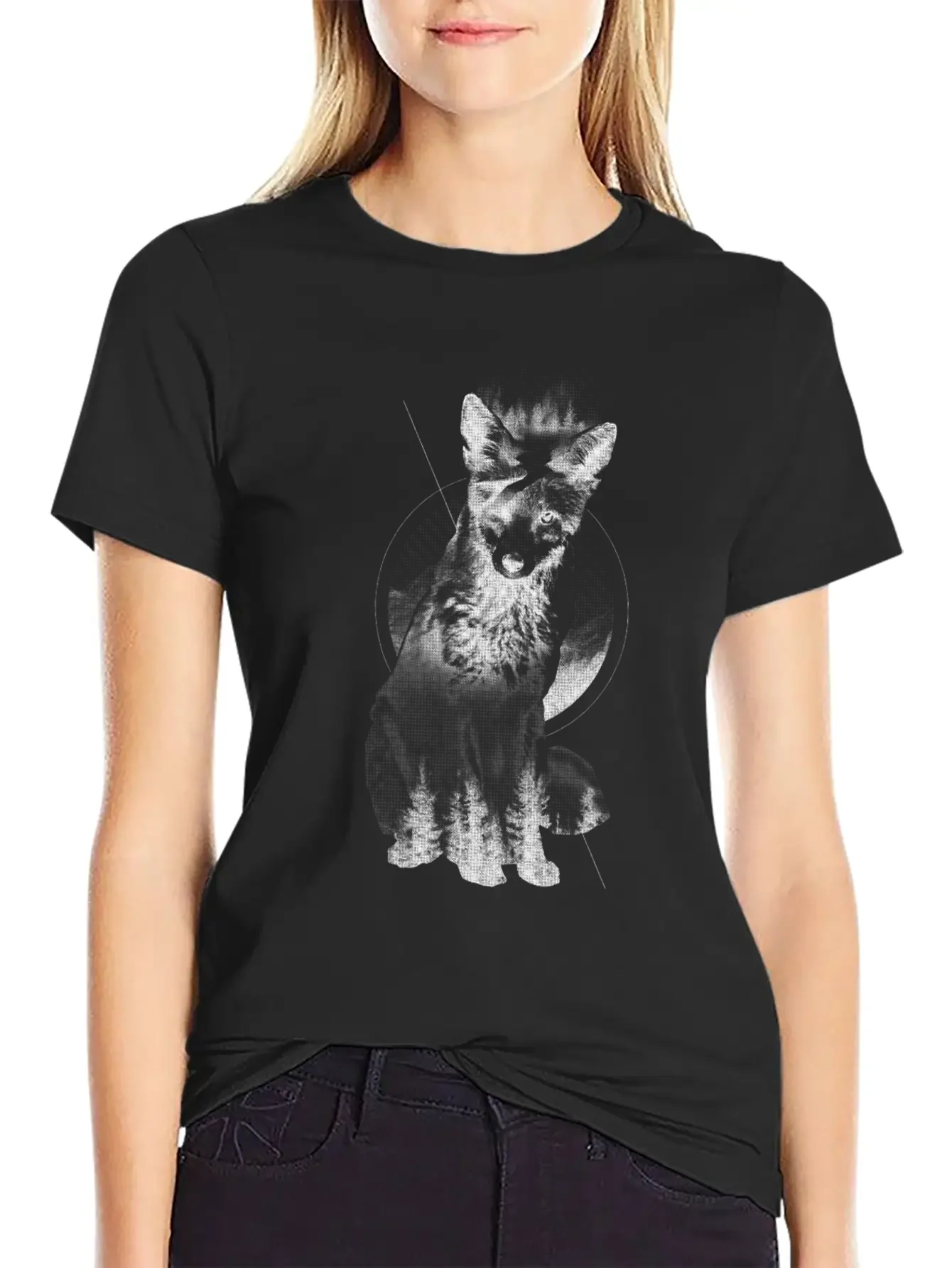 Fox Doubled Exposure, Surreal Wildlife Animal Basic Graphic T-Shirt ¨C Daily Comfort In Soft Cotton