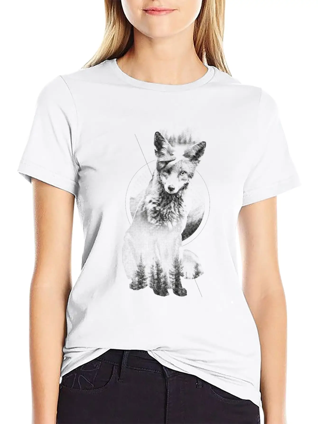 Fox Doubled Exposure, Surreal Wildlife Animal Basic Graphic T-Shirt ¨C Daily Comfort In Soft Cotton
