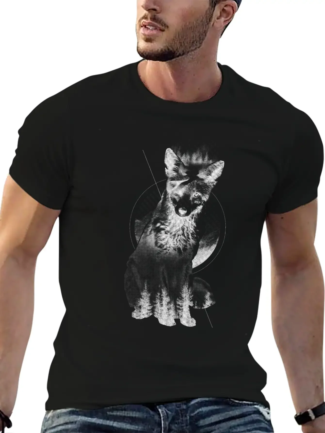 Fox Doubled Exposure, Surreal Wildlife Animal Basic Graphic T-Shirt ¨C Daily Comfort In Soft Cotton