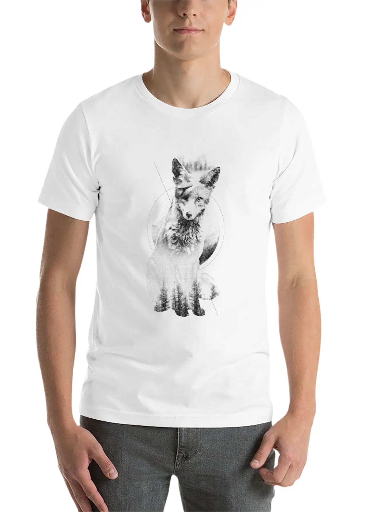 Fox Doubled Exposure, Surreal Wildlife Animal Basic Graphic T-Shirt ¨C Daily Comfort In Soft Cotton