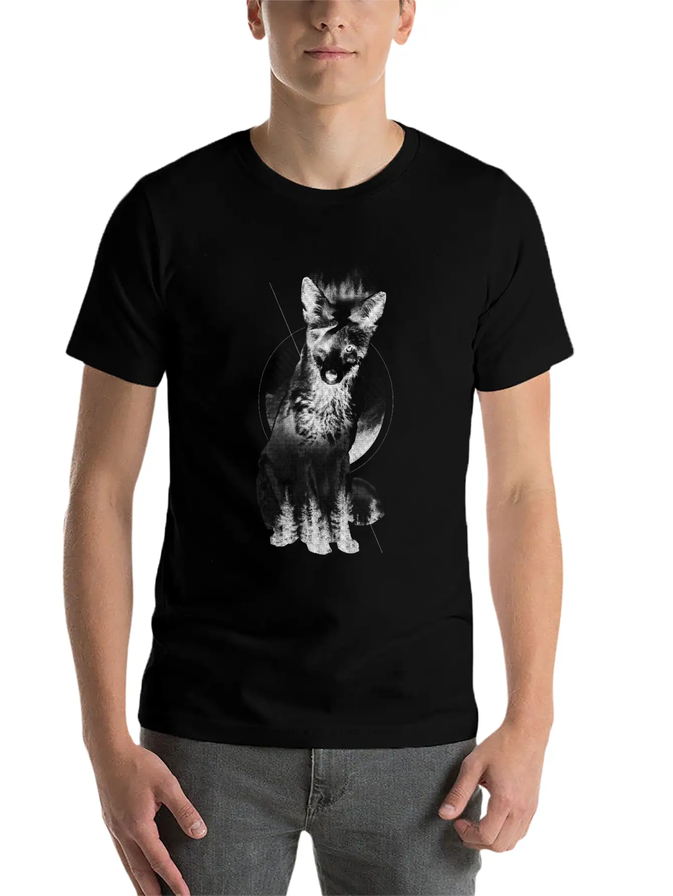 Fox Doubled Exposure, Surreal Wildlife Animal Basic Graphic T-Shirt ¨C Daily Comfort In Soft Cotton