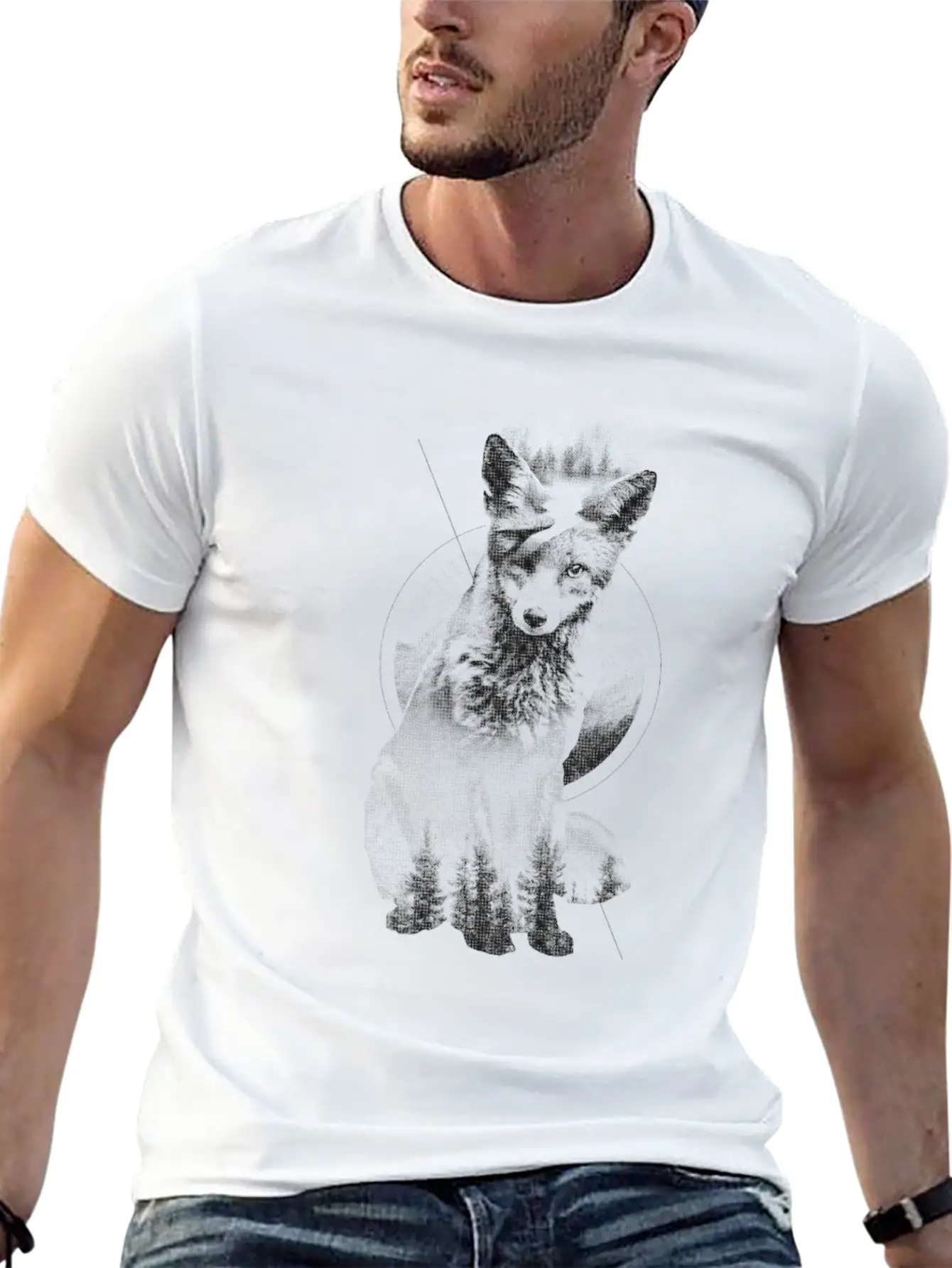 Fox Doubled Exposure, Surreal Wildlife Animal Basic Graphic T-Shirt ¨C Daily Comfort In Soft Cotton