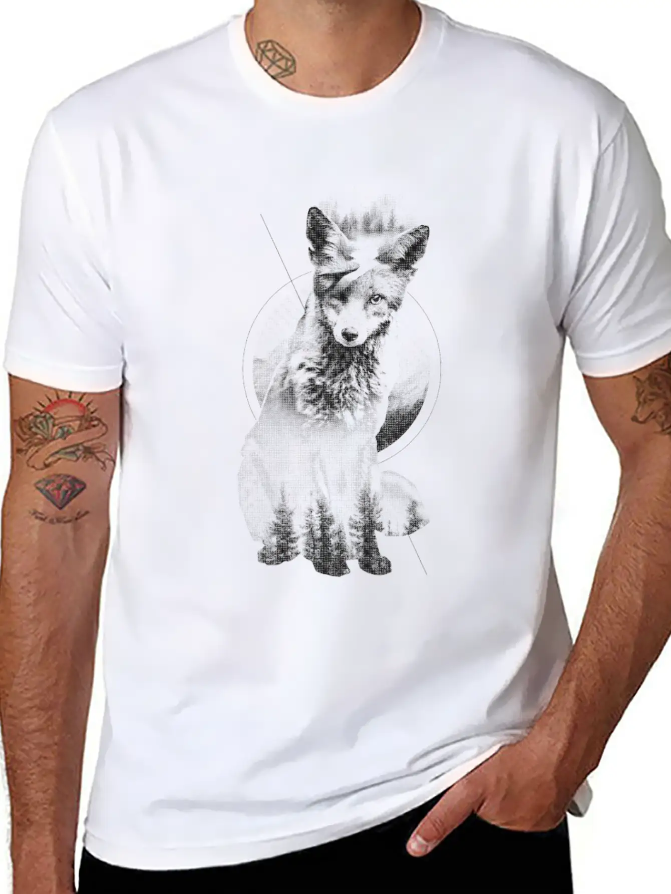 Fox Doubled Exposure, Surreal Wildlife Animal Basic Graphic T-Shirt ¨C Daily Comfort In Soft Cotton