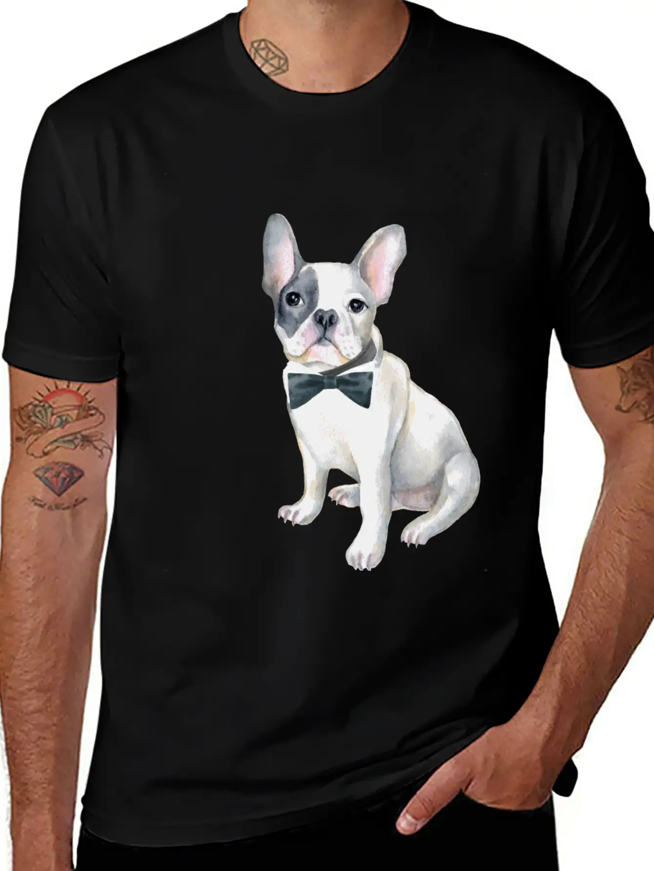 Frenchie French Bulldog Blackbowtie Dogs In Basic Graphic T-Shirt ¨C Daily Comfort In Soft Cotton