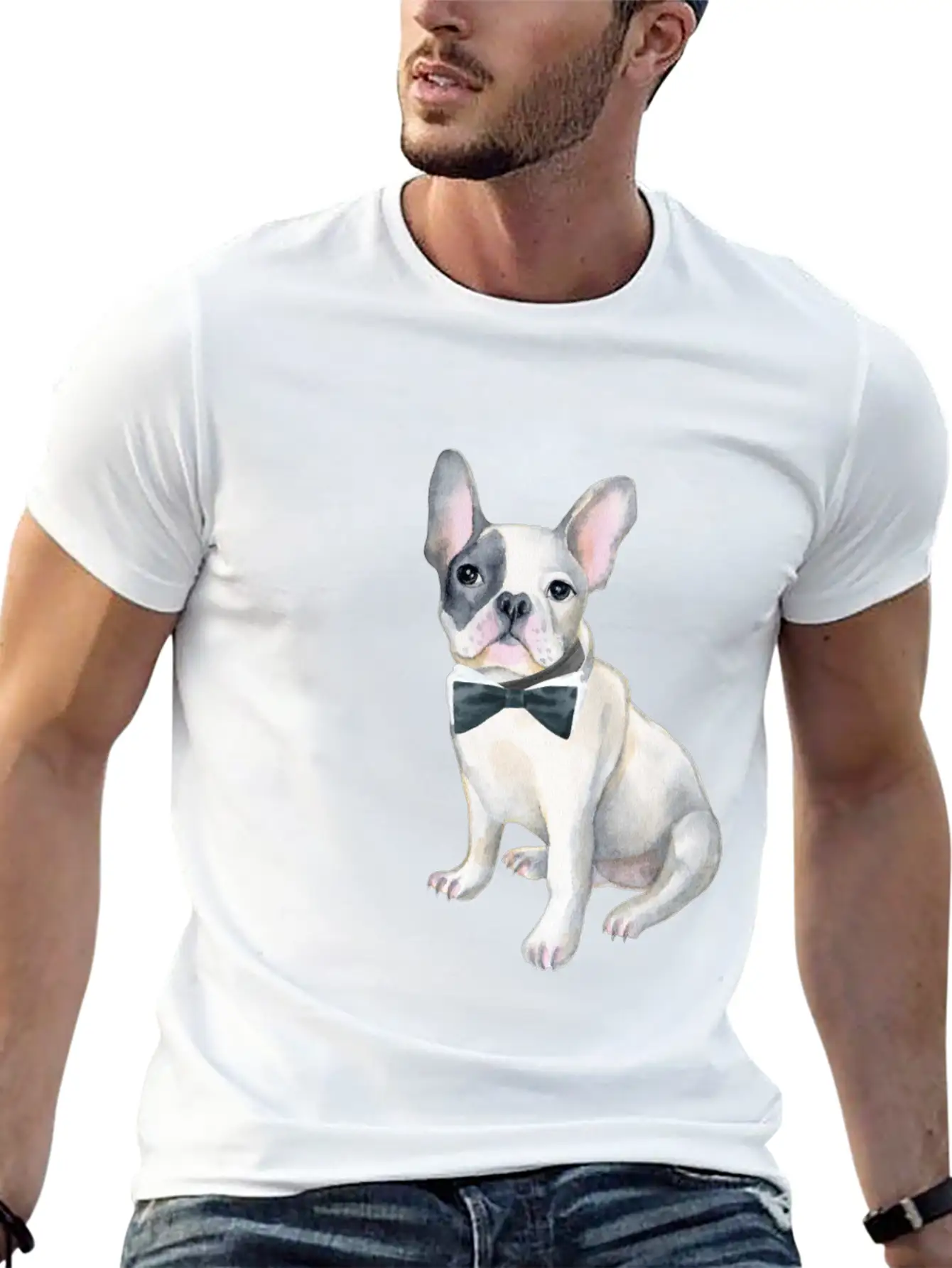 Frenchie French Bulldog Blackbowtie Dogs In Basic Graphic T-Shirt ¨C Daily Comfort In Soft Cotton