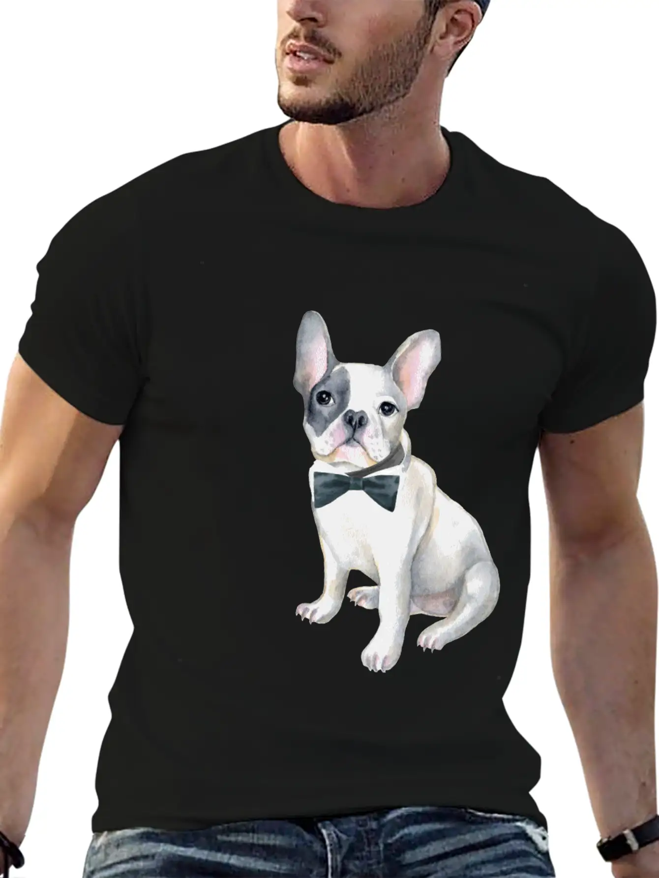 Frenchie French Bulldog Blackbowtie Dogs In Basic Graphic T-Shirt ¨C Daily Comfort In Soft Cotton