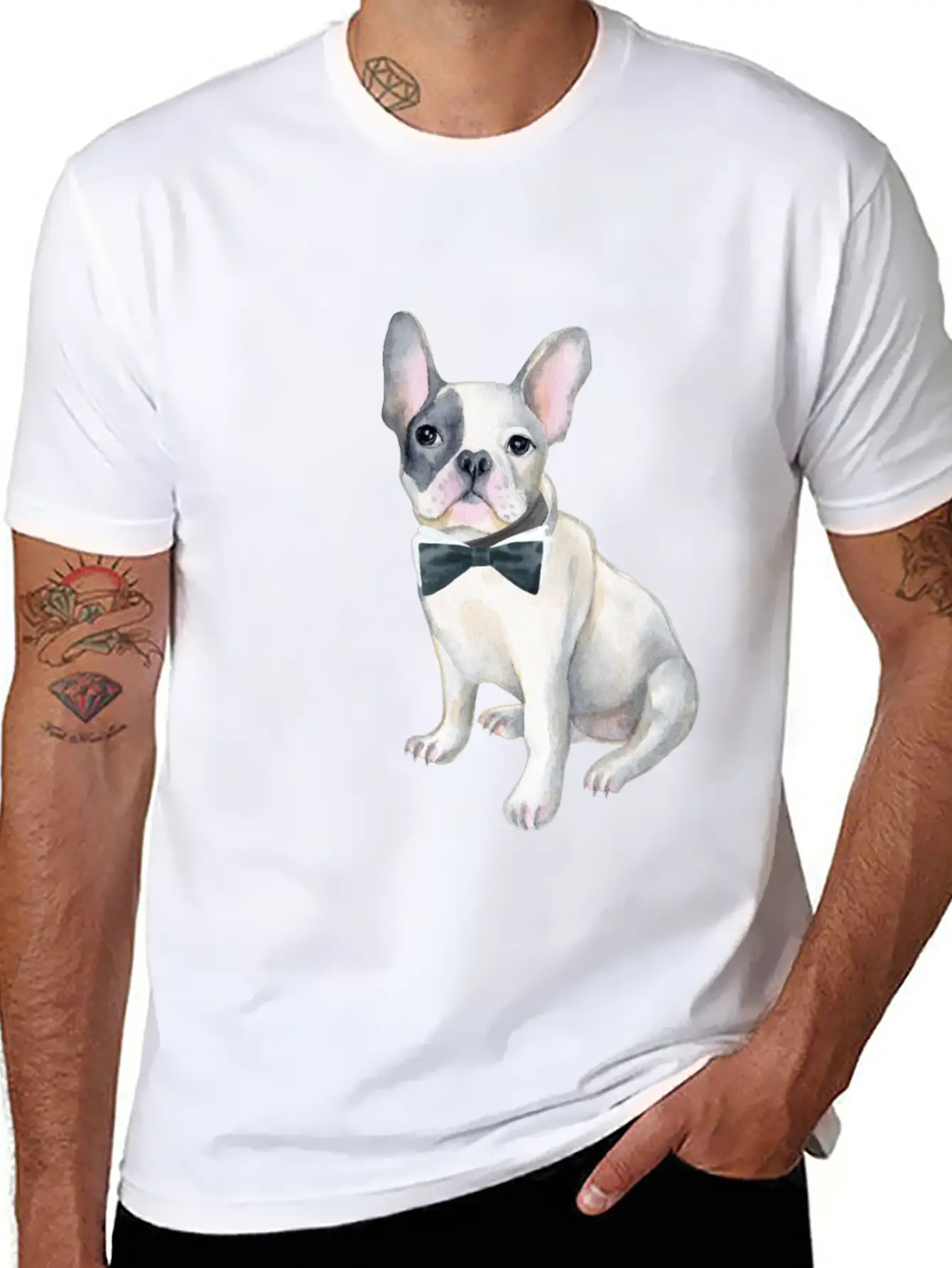 Frenchie French Bulldog Blackbowtie Dogs In Basic Graphic T-Shirt ¨C Daily Comfort In Soft Cotton