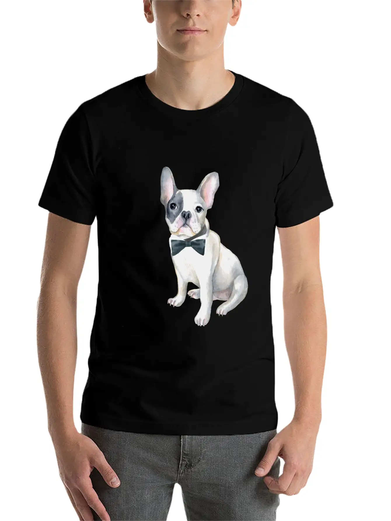 Frenchie French Bulldog Blackbowtie Dogs In Basic Graphic T-Shirt ¨C Daily Comfort In Soft Cotton