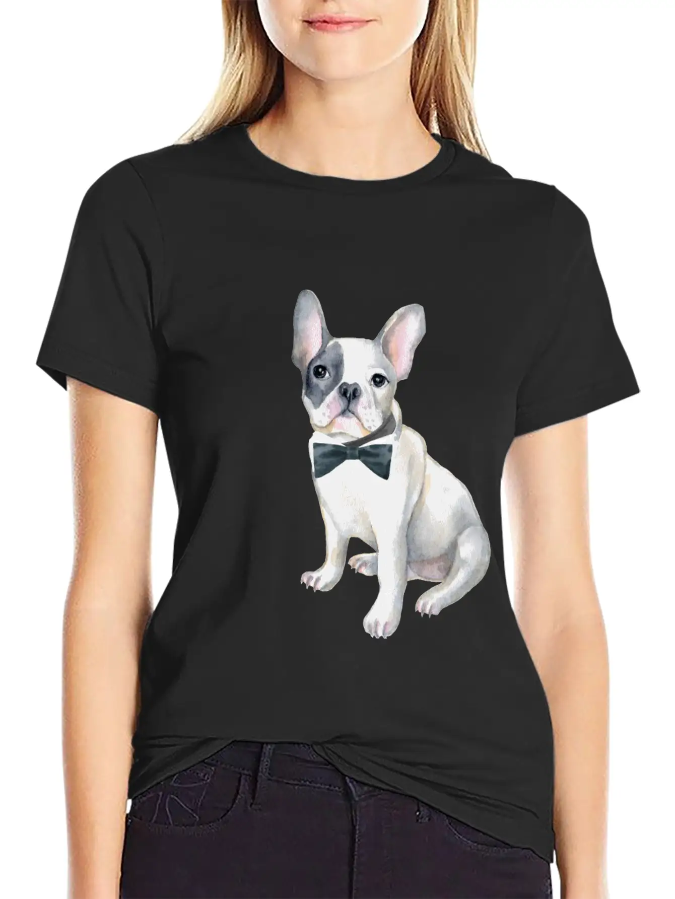 Frenchie French Bulldog Blackbowtie Dogs In Basic Graphic T-Shirt ¨C Daily Comfort In Soft Cotton