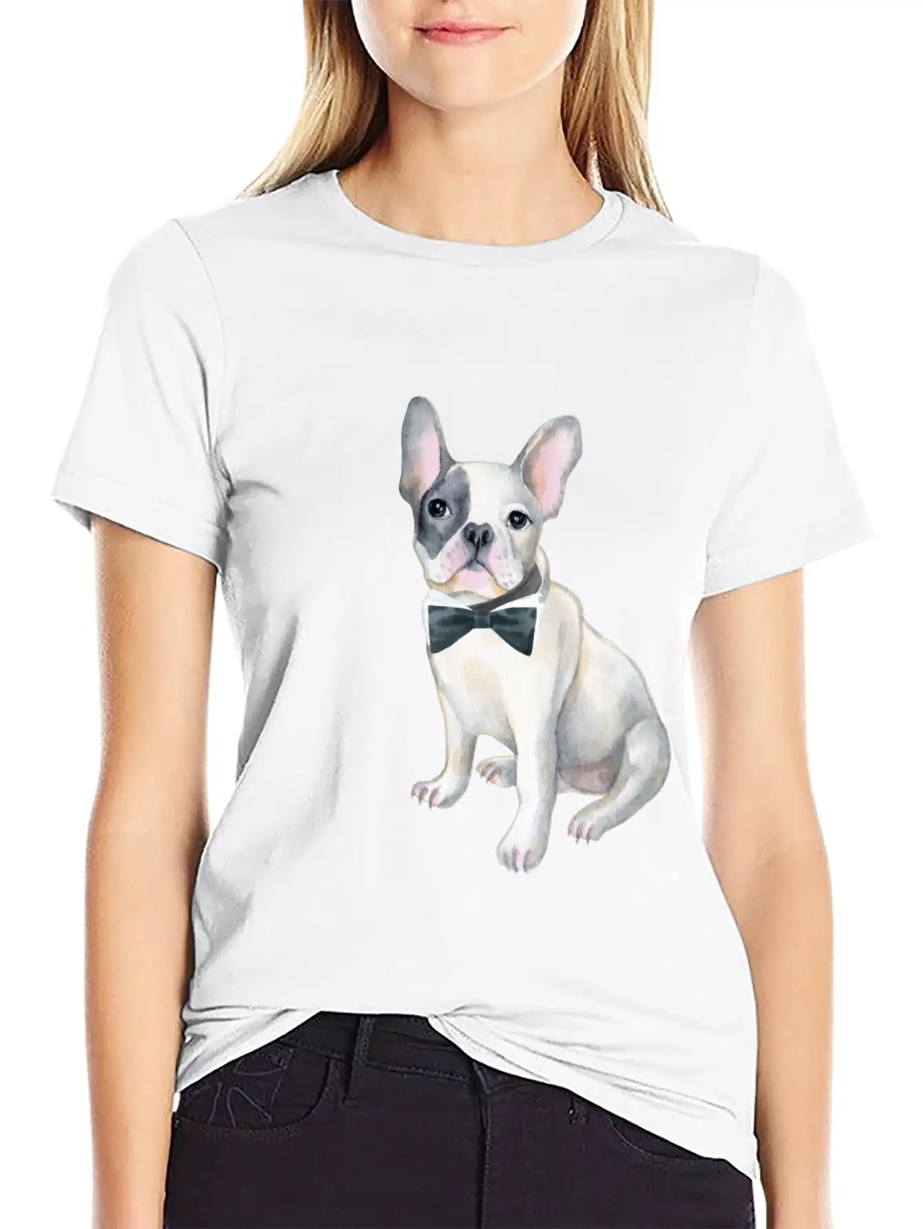 Frenchie French Bulldog Blackbowtie Dogs In Basic Graphic T-Shirt ¨C Daily Comfort In Soft Cotton