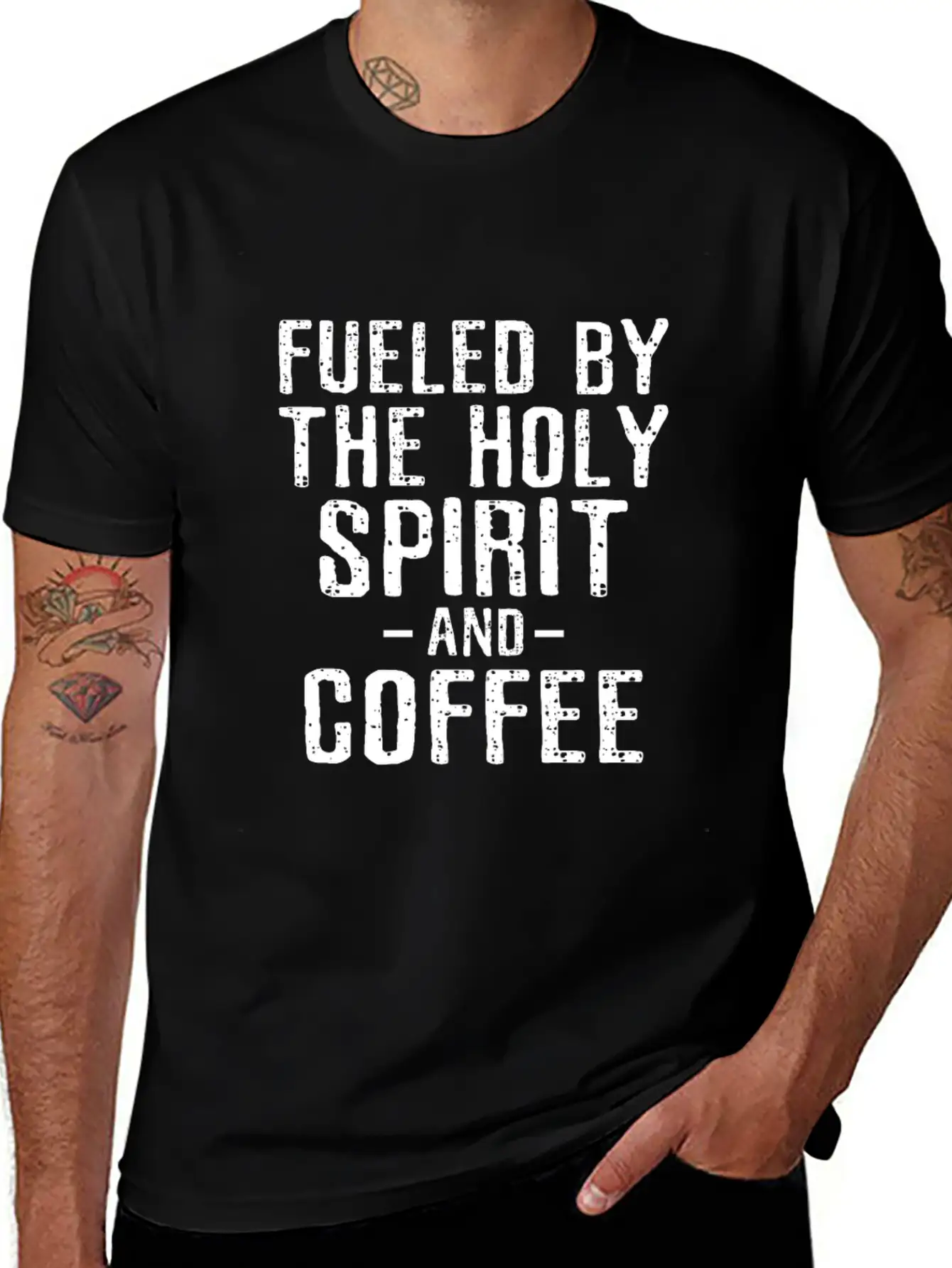 Fueled By The Holy Spirit And Coffee Essential Cotton Tee For Daily Outfits ¨C Unisex Style