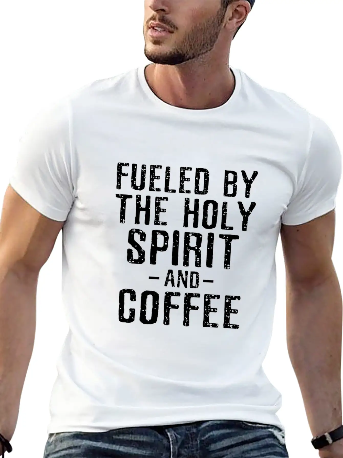 Fueled By The Holy Spirit And Coffee Essential Cotton Tee For Daily Outfits ¨C Unisex Style