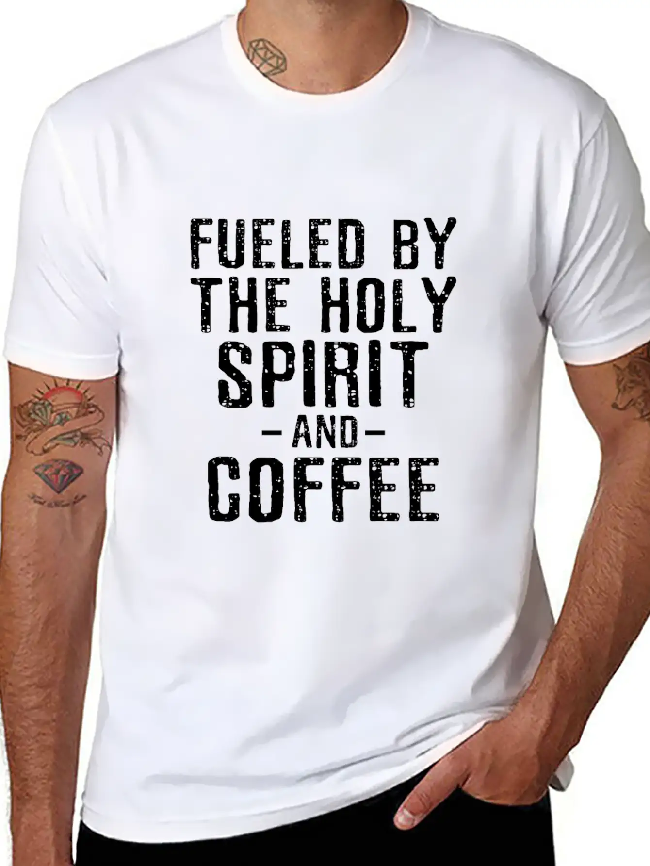 Fueled By The Holy Spirit And Coffee Essential Cotton Tee For Daily Outfits ¨C Unisex Style