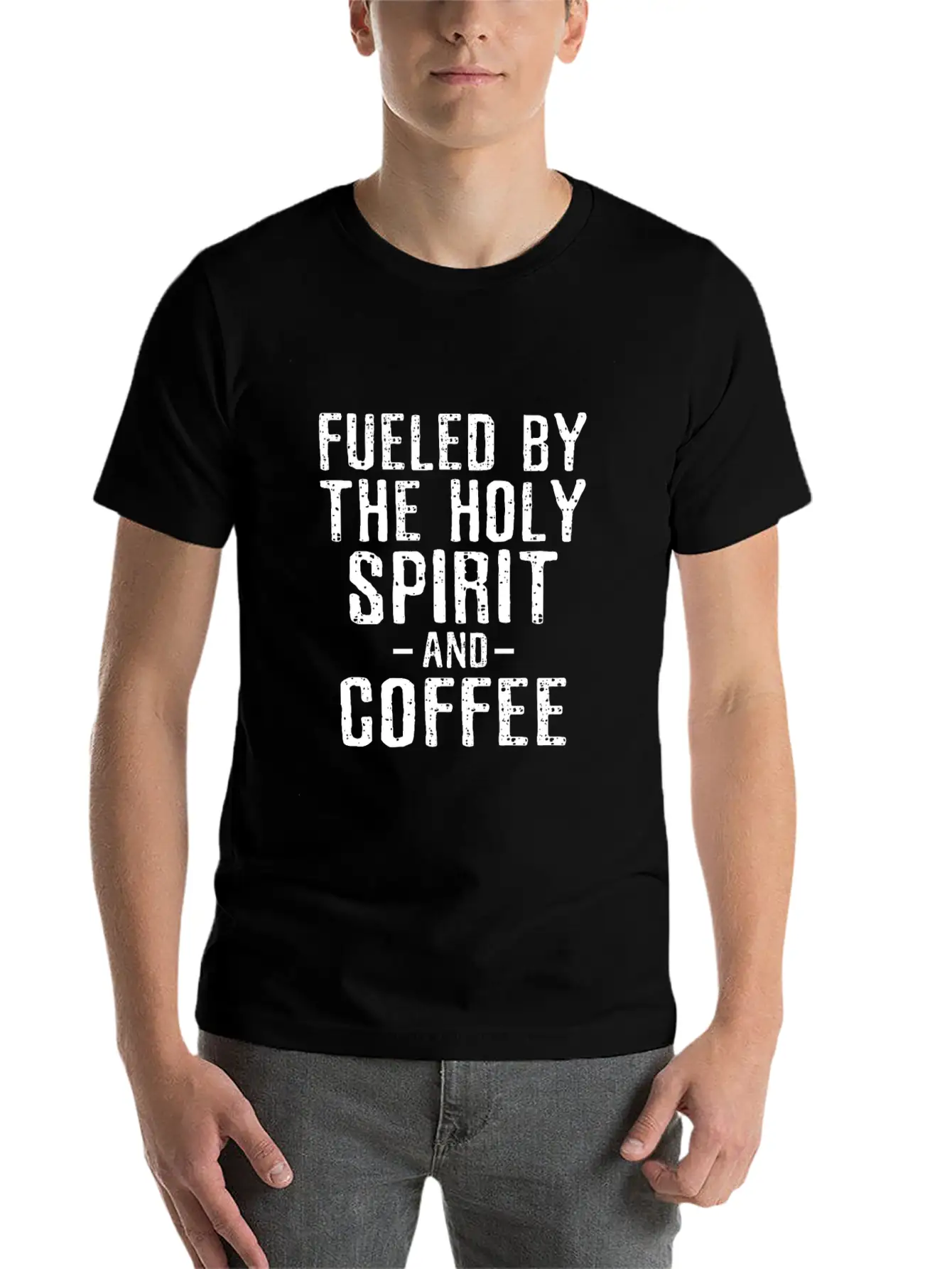 Fueled By The Holy Spirit And Coffee Essential Cotton Tee For Daily Outfits ¨C Unisex Style