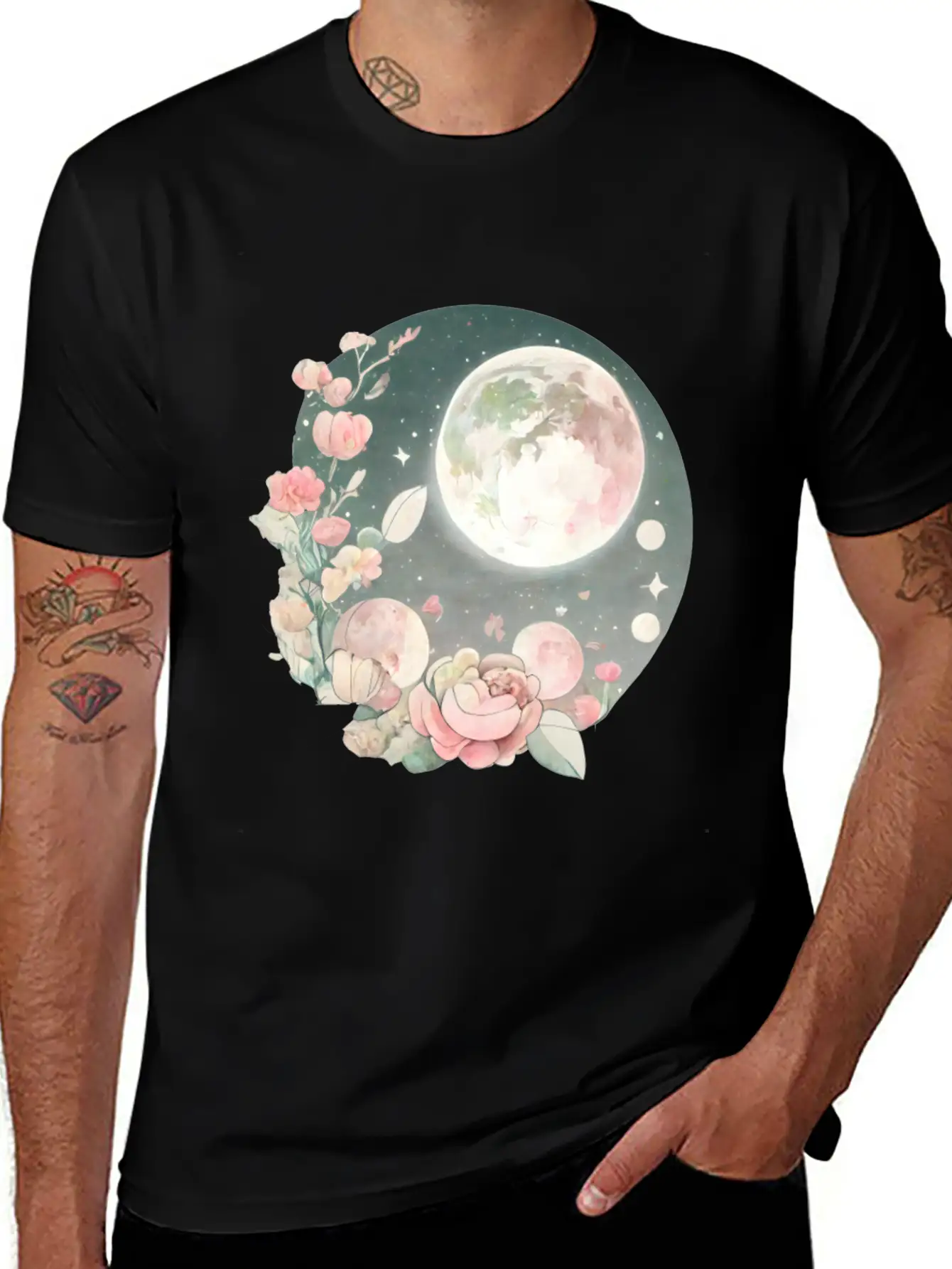 Full Moon Lunar Phases Space Stars Flowers Nature Soft Cotton Short Sleeve Tee ¨C Unisex Wardrobe Staple