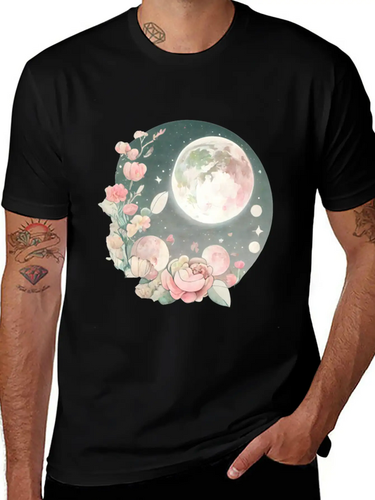 Full Moon Lunar Phases Space Stars Flowers Nature Soft Cotton Short Sleeve Tee ¨C Unisex Wardrobe Staple