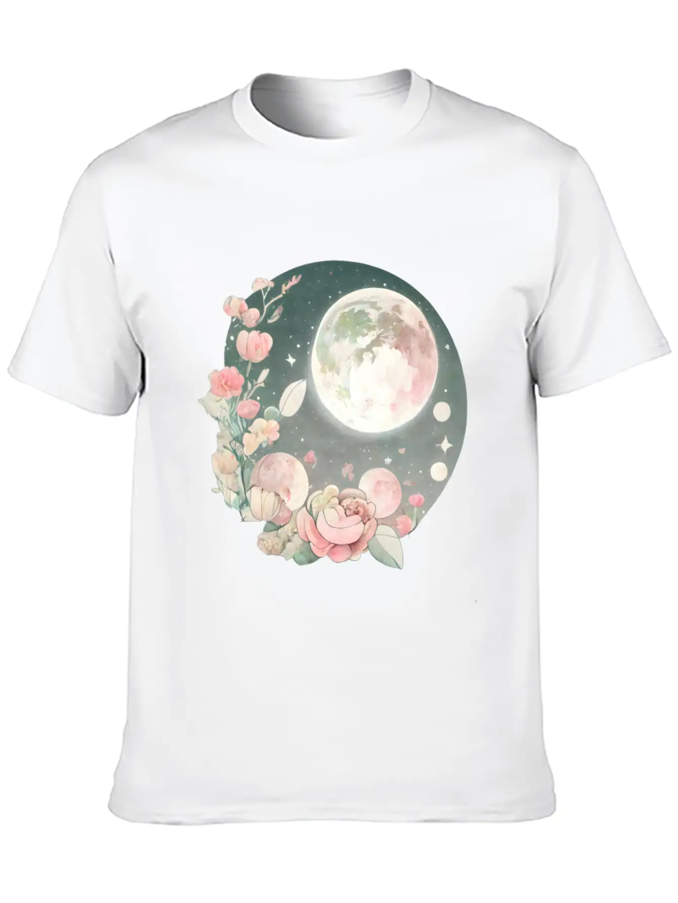 Full Moon Lunar Phases Space Stars Flowers Nature Soft Cotton Short Sleeve Tee ¨C Unisex Wardrobe Staple
