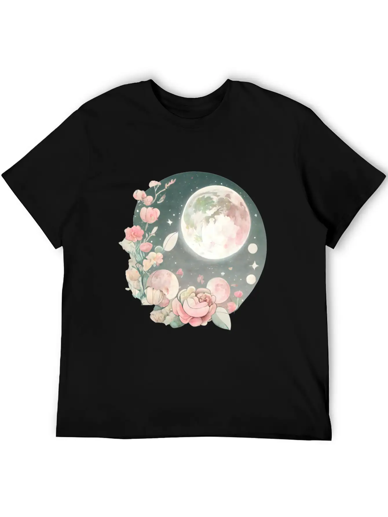 Full Moon Lunar Phases Space Stars Flowers Nature Soft Cotton Short Sleeve Tee ¨C Unisex Wardrobe Staple