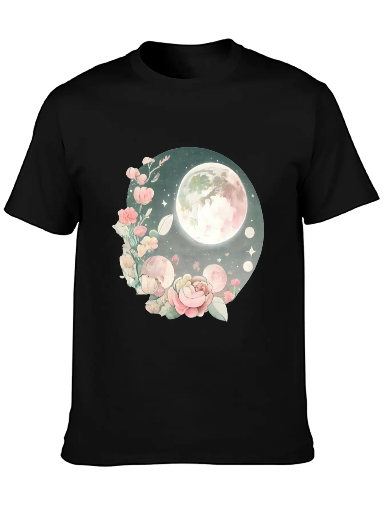 Full Moon Lunar Phases Space Stars Flowers Nature Soft Cotton Short Sleeve Tee ¨C Unisex Wardrobe Staple
