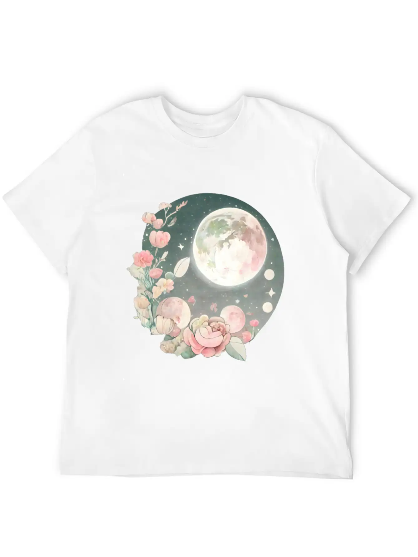 Full Moon Lunar Phases Space Stars Flowers Nature Soft Cotton Short Sleeve Tee ¨C Unisex Wardrobe Staple