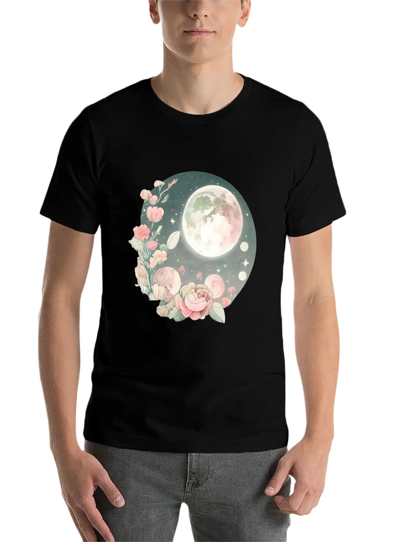 Full Moon Lunar Phases Space Stars Flowers Nature Soft Cotton Short Sleeve Tee ¨C Unisex Wardrobe Staple