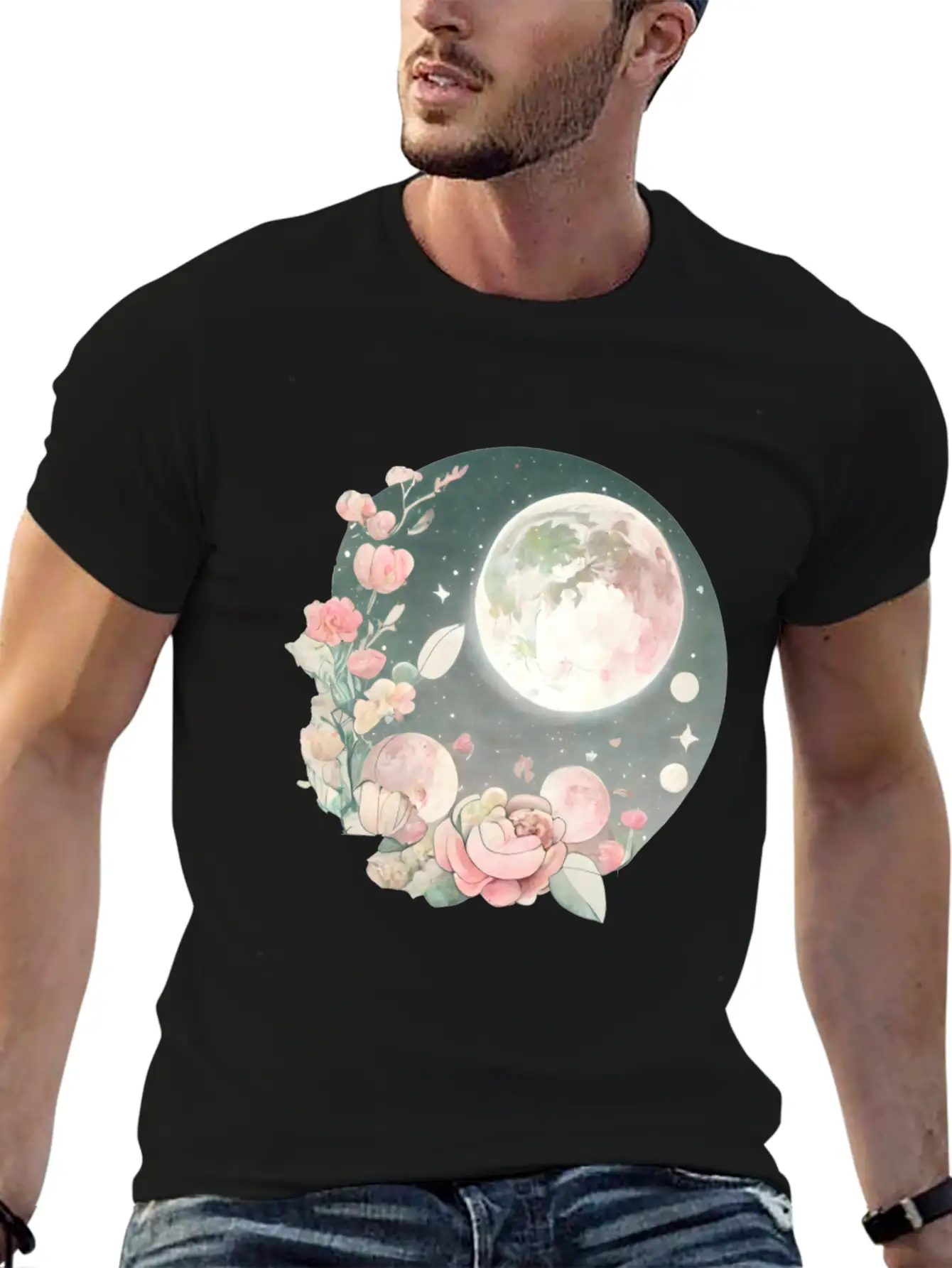 Full Moon Lunar Phases Space Stars Flowers Nature Soft Cotton Short Sleeve Tee ¨C Unisex Wardrobe Staple