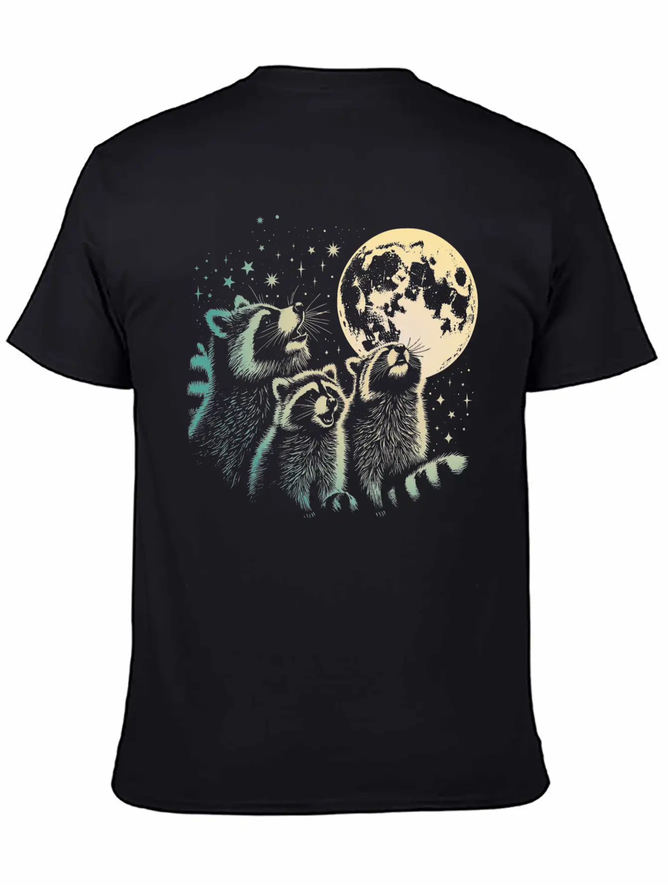 Funny 3 Howling Raccoons Under Moon Space Cowboy M Soft Cotton Short Sleeve Tee ¨C Unisex Wardrobe Staple